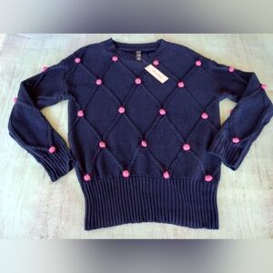 NWT Alya at Francesca’s Women’s Size XS Pink Dot Woven Blue Sweater Top